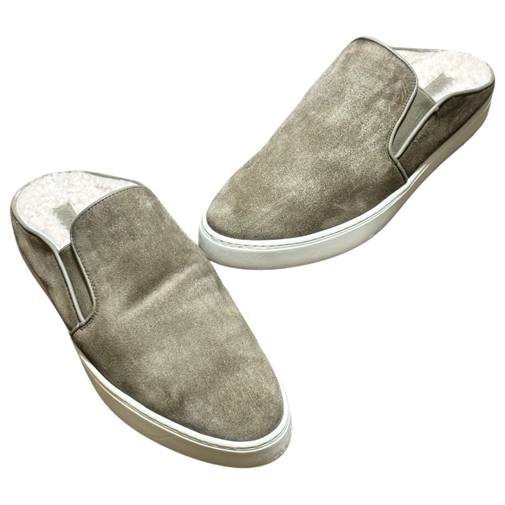 Vince Garvey 2  Slip-On Open Back  Suede Shearling Lined Flint Taupe size 9.5